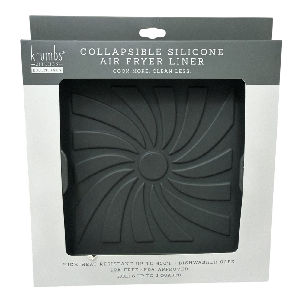 Krumbs Kitchen Essentials Collapsible Silicone Air Fryer Basket Black NEW